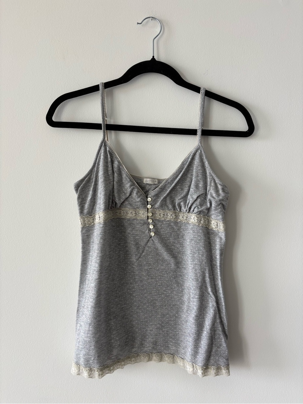 Y2K aerie Gray White Polka Dots Lace-Trim Cami Tank Top XL